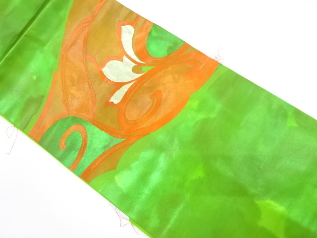 JAPANESE KIMONO / UNUSED NAGOYA OBI / SILK / WOVEN FLORAL ARABESQUE